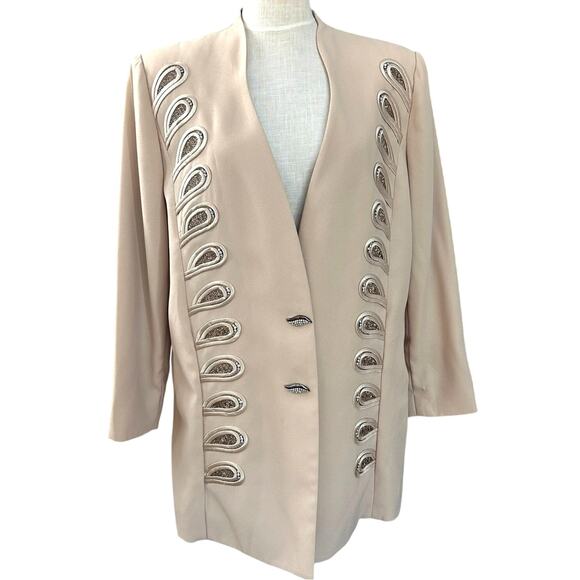 Vintage Moshita Couture Beaded Jacket 20 Champagne Evening Statement Glam Deco - Picture 5 of 13